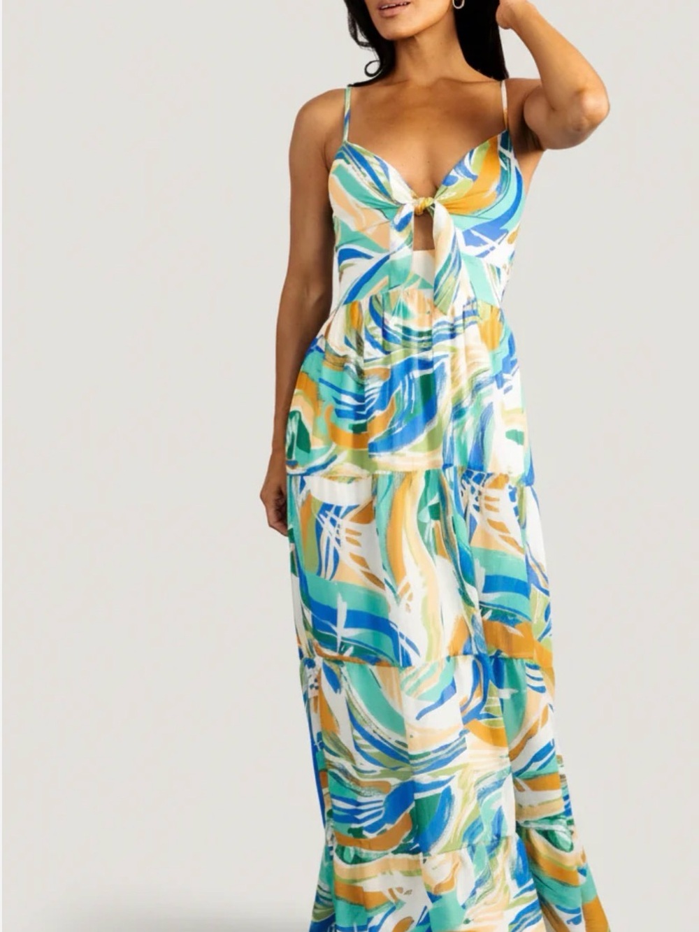 Baltic Born Women’s Tie-Front Maxi Dress Blue, Green & Yellow